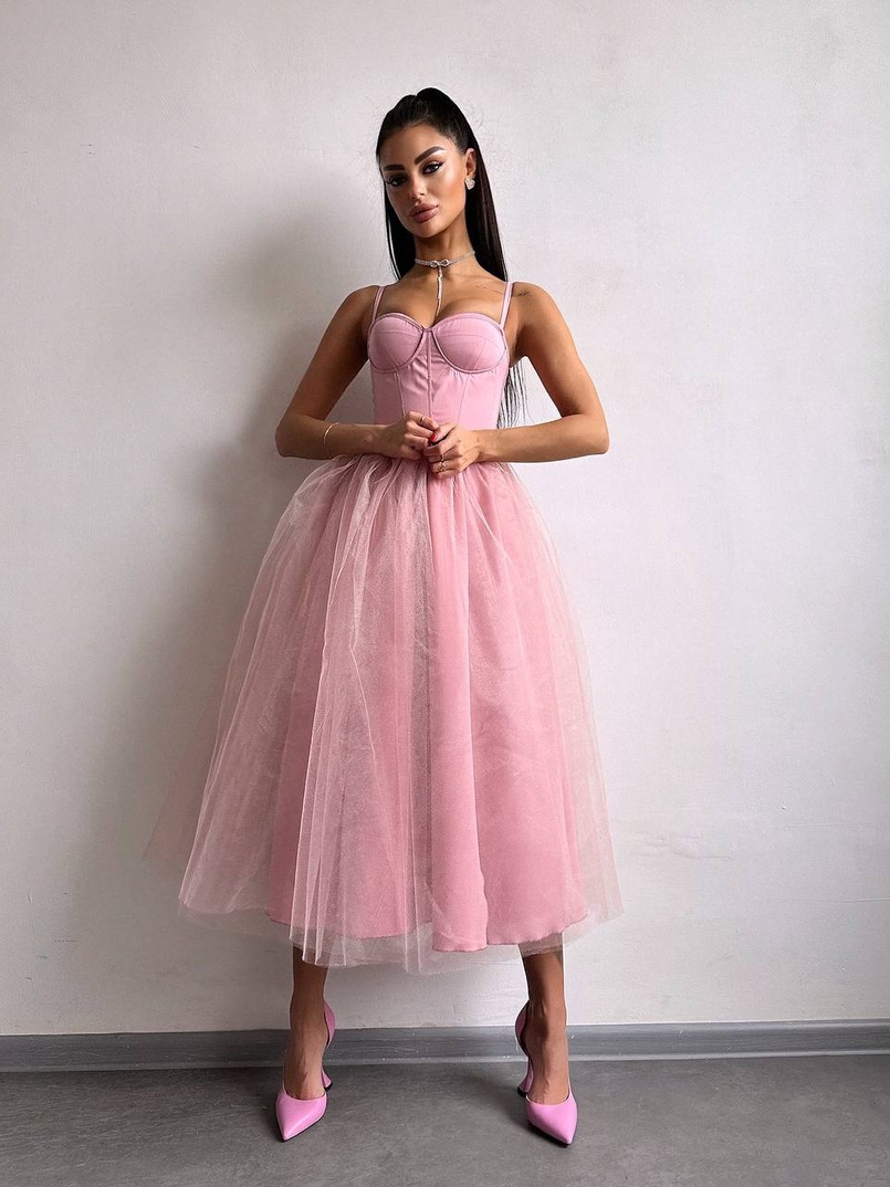 Сукня міді із чашечками з пишною спідницею | PUSHKA SHOP