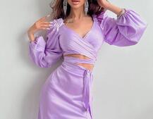 Шелковый комплект: топ с завязками на талии + юбка миди с разрезом  | PUSHKA SHOP