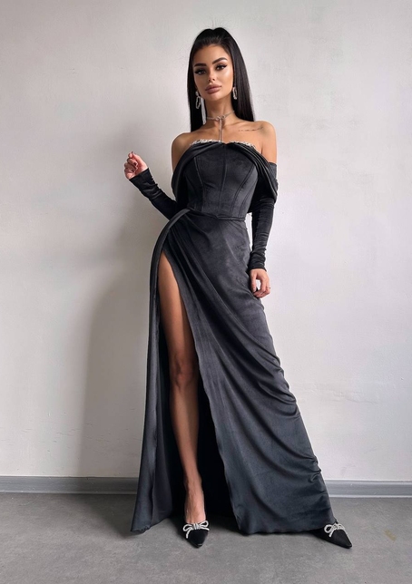 Оксамитова сукня максі декорована стразами  Ручна робота  | PUSHKA SHOP