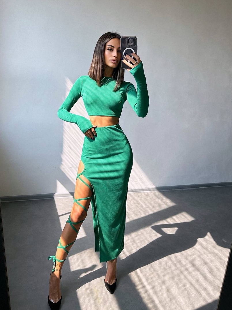 Комплект: топ + спідниця із зав‘язками на ніжку  | PUSHKA SHOP