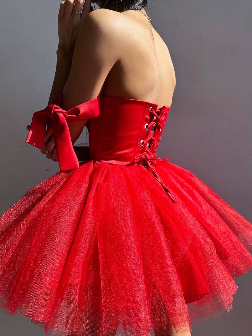 Атласна корсетна сукня міні з гачками та пишною фатиновою спідницею  Атласна корсетна сукня міні з гачками та пишною фатиновою спідницею  | PUSHKA SHOP