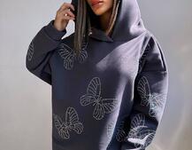 Трендове худі over size із сяючими стразами  | PUSHKA SHOP