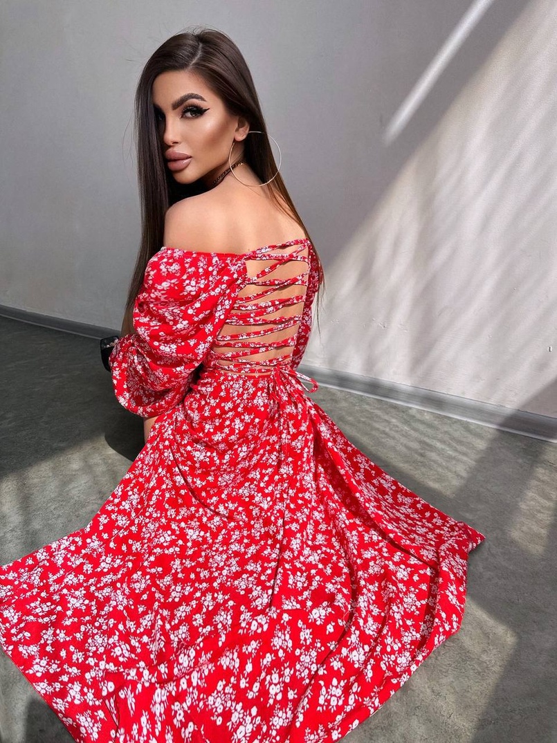 Улюблена сукня-міді зі шнурівкою на спинці та розрізом на ніжці | PUSHKA SHOP