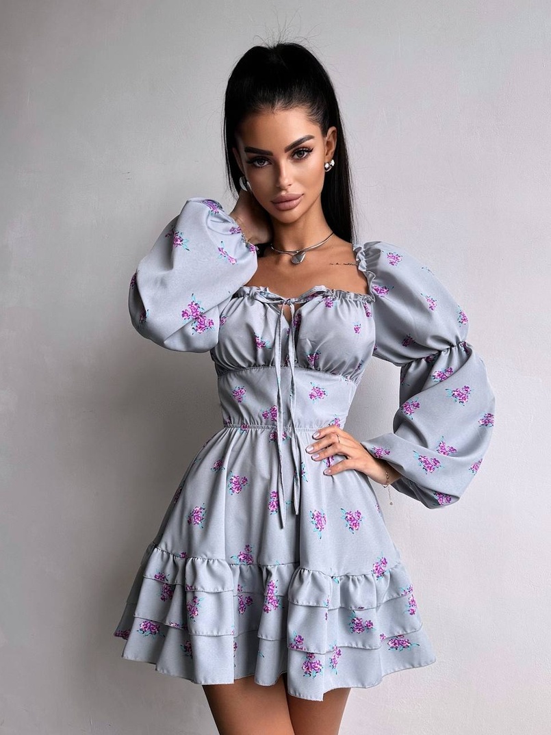 Сукня з квітковим принтом з воланами на ґудзиках  | PUSHKA SHOP