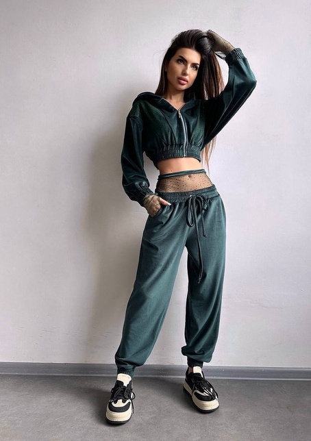 Велюровий комплект декорований стразами( бомбер+ рукавички+ штани + трусики) | PUSHKA SHOP