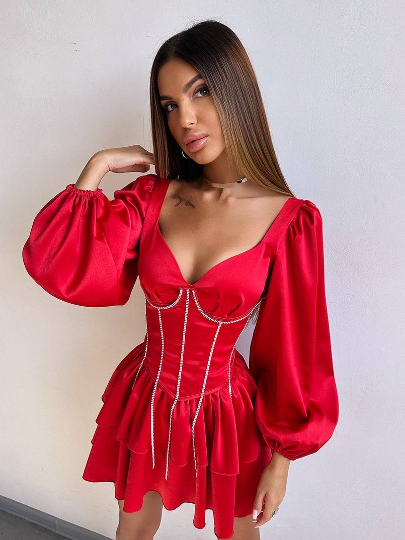 Комплект: сукня з подвійною спідницею + корсет, декорований стразами    Комплект: сукня з подвійною спідницею + корсет, декорований стразами    | PUSHKA SHOP