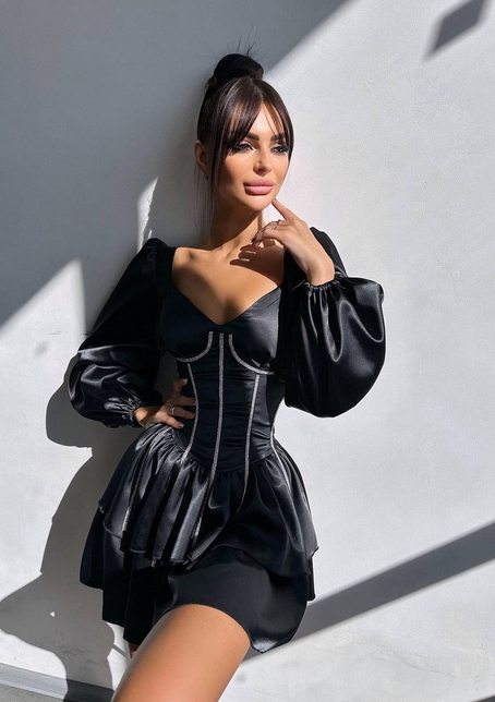 Сукня з корсетом, декорованим стразами  Ручна робота  | PUSHKA SHOP