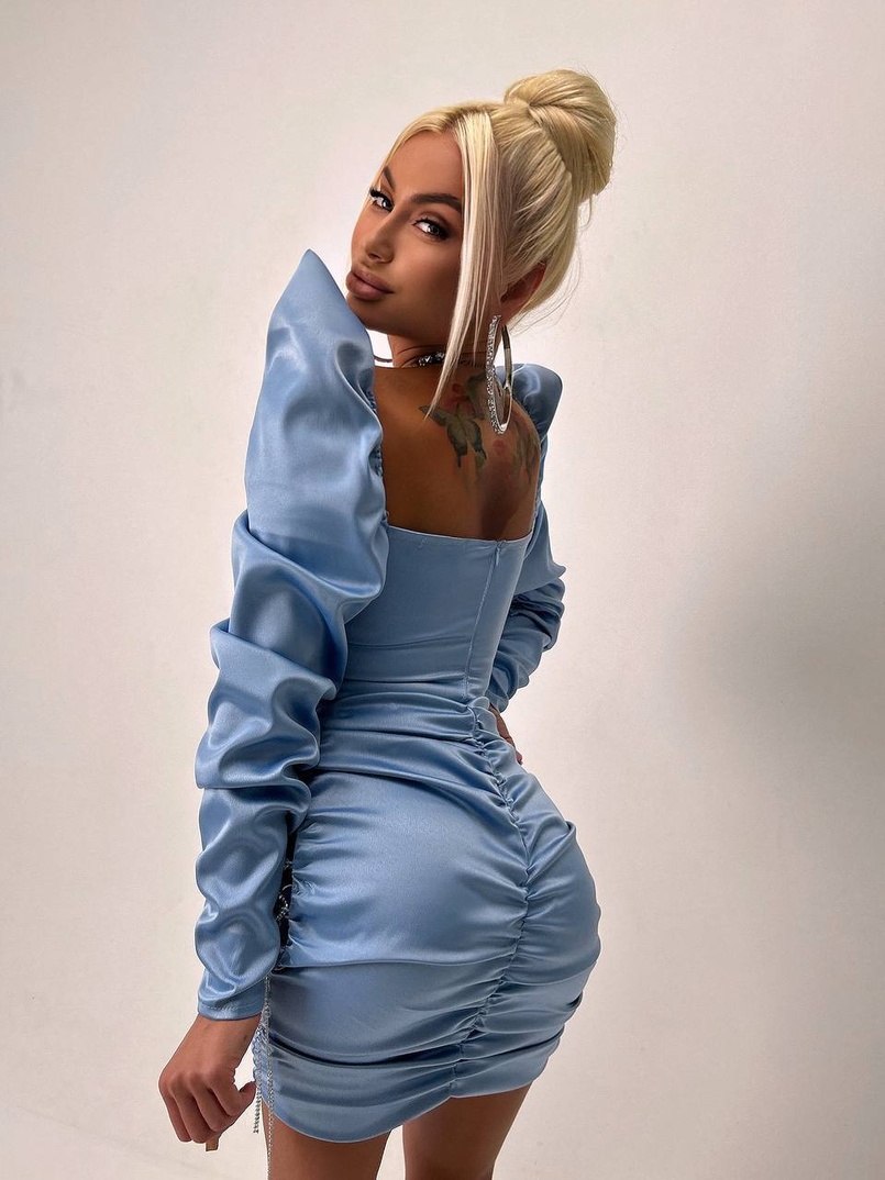 Сукня міні з драпіруванням, декорована стразами  Сукня міні з драпіруванням, декорована стразами  | PUSHKA SHOP