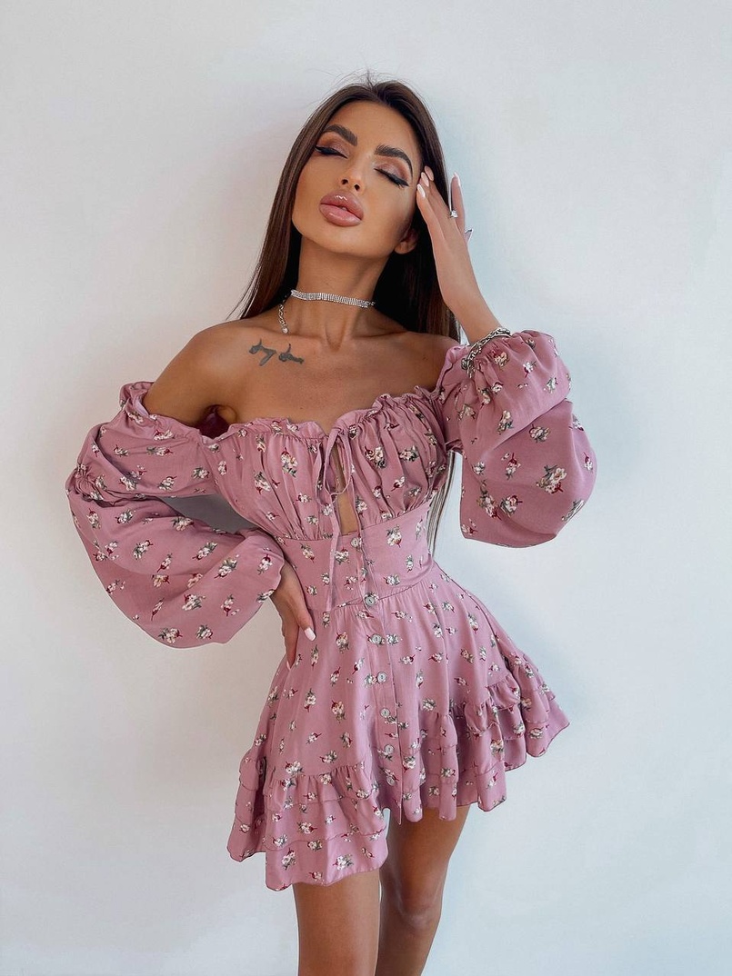 Сукня з квітковим принтом з воланами на ґудзиках  | PUSHKA SHOP