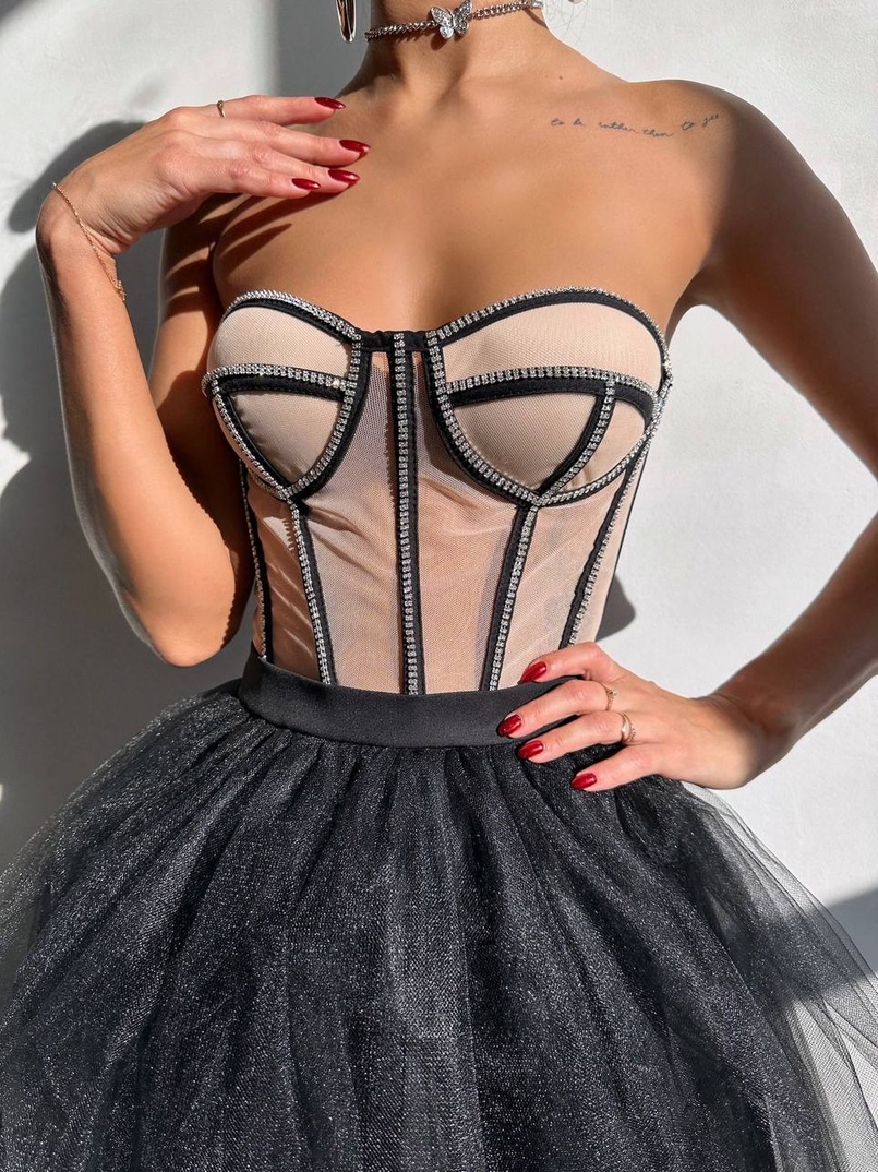 Комплект: корсет бюстьє декорований стразами + пишна спідниця максі  Ручна робота  Комплект: корсет бюстьє декорований стразами + пишна спідниця максі  Ручна робота  | PUSHKA SHOP