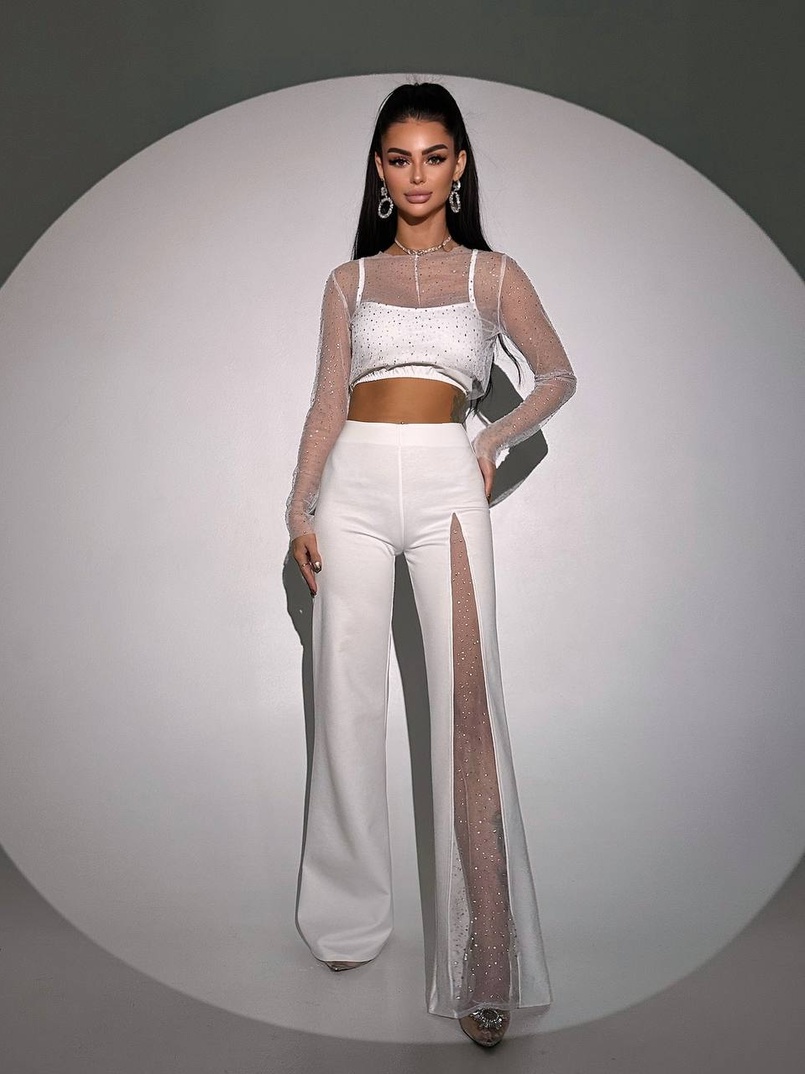Комплект: топ + штани із сіткою зі стразами  Комплект: топ + штани із сіткою зі стразами  | PUSHKA SHOP
