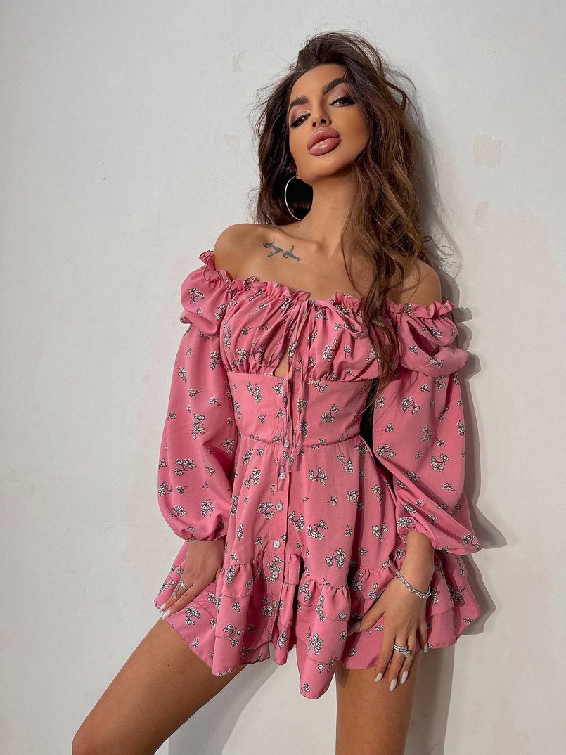 Сукня з квітковим принтом з воланами на ґудзиках  Сукня з квітковим принтом з воланами на ґудзиках  | PUSHKA SHOP