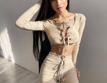 Трикотажный комплект: топ со шнуровкой + леггинсы  Трикотажный комплект: топ со шнуровкой + леггинсы  | PUSHKA SHOP