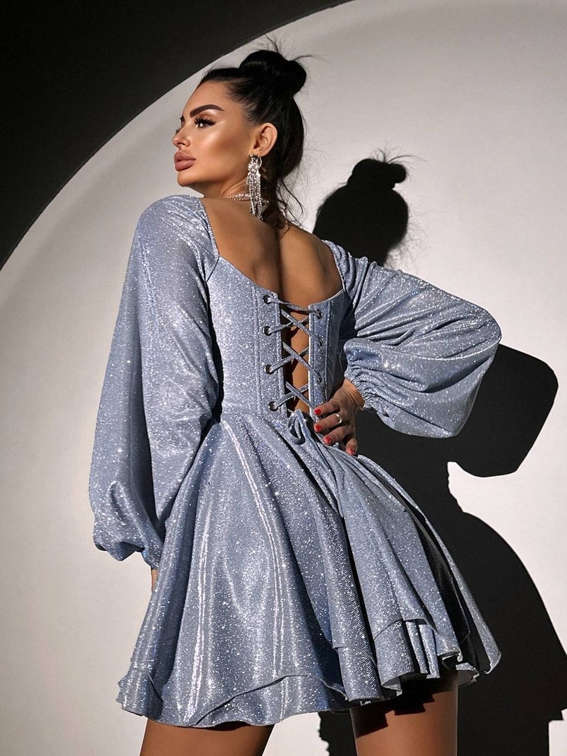 Сяюча корсетна сукня з пишною подвійною спідницею та об‘ємними рукавами Сяюча корсетна сукня з пишною подвійною спідницею та об‘ємними рукавами | PUSHKA SHOP