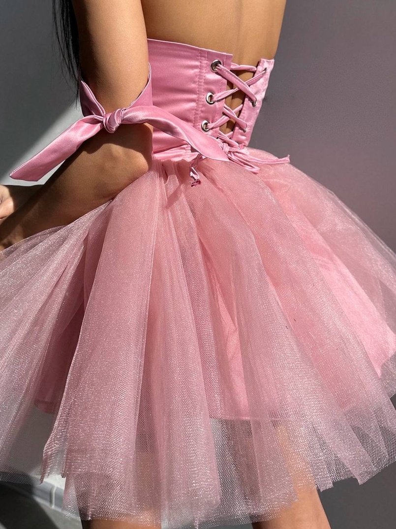 Атласна корсетна сукня міні з гачками та пишною фатиновою спідницею  Атласна корсетна сукня міні з гачками та пишною фатиновою спідницею  | PUSHKA SHOP
