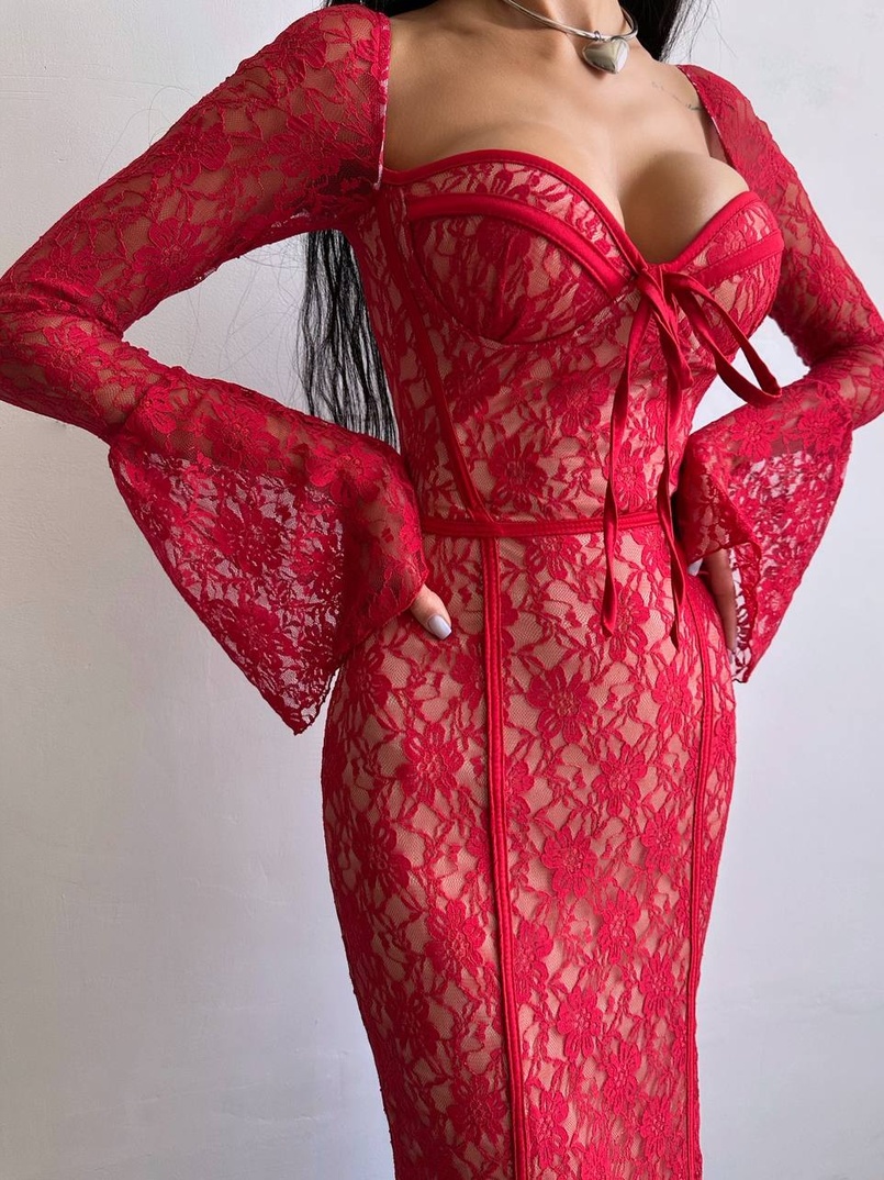 Мереживна сукня максі з чашечками    Мереживна сукня максі з чашечками    | PUSHKA SHOP