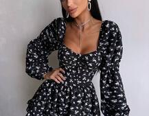 Сукня з квітковим принтом з воланами на ґудзиках  | PUSHKA SHOP