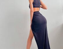 Комплект: топ с чашечками с эффектом push up + юбка миди с разрезом  Комплект: топ с чашечками с эффектом push up + юбка миди с разрезом  | PUSHKA SHOP