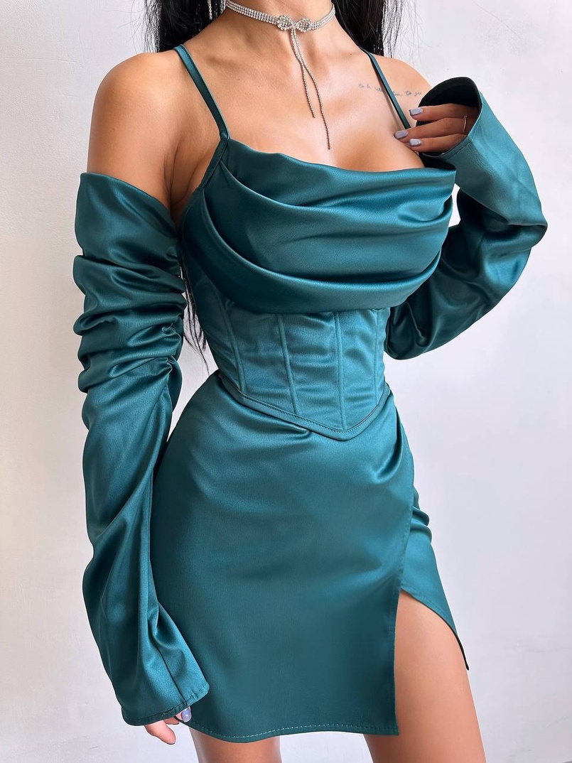 Комплект: корсет з рукавами    + спідниця міні з драпіруванням   Комплект: корсет з рукавами    + спідниця міні з драпіруванням   | PUSHKA SHOP