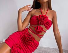 Комплект: топ та спідниця з трояндами    Ручна робота. | PUSHKA SHOP