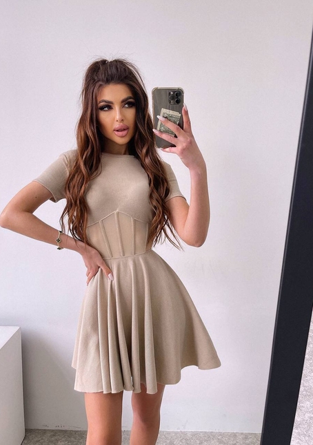 Сукня-міні  з елементами корсету  та спідницею солнцем | PUSHKA SHOP