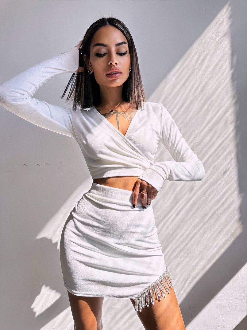 Оксамитовий комплект, декорований бахромою зі страз Оксамитовий комплект, декорований бахромою зі страз | PUSHKA SHOP