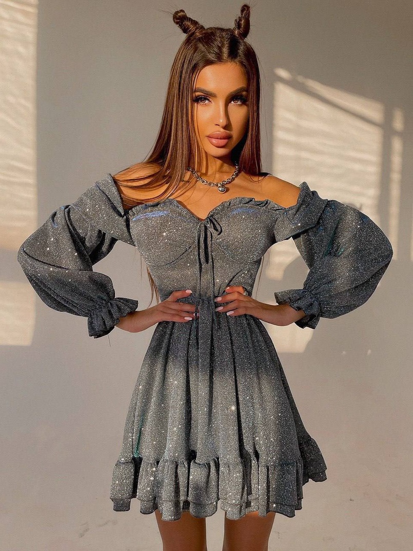 Блискуча сукня з оборками та чашками з ефектом push up Блискуча сукня з оборками та чашками з ефектом push up | PUSHKA SHOP