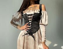 Шелковое платье + атласный корсет на шнуровке Шелковое платье + атласный корсет на шнуровке | PUSHKA SHOP