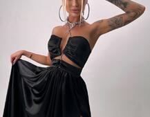 Атласна сукня максі із шнуром зі стразами  Атласна сукня максі із шнуром зі стразами  | PUSHKA SHOP