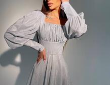 Блестящее платье с объемными рукавами  Блестящее платье с объемными рукавами  | PUSHKA SHOP