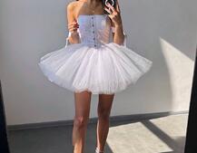 Атласна корсетна сукня міні з гачками та пишною фатиновою спідницею  Атласна корсетна сукня міні з гачками та пишною фатиновою спідницею  | PUSHKA SHOP