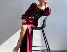 Комплект: корсет, декорований стразами   + спідниця максі з драпіруванням  Комплект: корсет, декорований стразами   + спідниця максі з драпіруванням  | PUSHKA SHOP