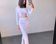 Трикотажний комплект: топ з елементами корсету та спідниця з розрізами  Трикотажний комплект: топ з елементами корсету та спідниця з розрізами  | PUSHKA SHOP