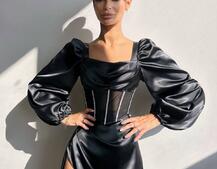 Комплект: корсет, декорований стразами   + спідниця максі з драпіруванням  Комплект: корсет, декорований стразами   + спідниця максі з драпіруванням  | PUSHKA SHOP