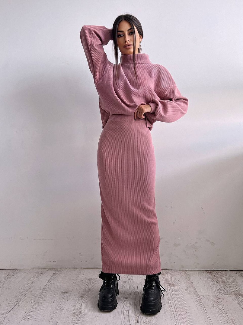 Костюм із теплого трикотажу-рубчика: светр + спідниця Костюм із теплого трикотажу-рубчика: светр + спідниця | PUSHKA SHOP