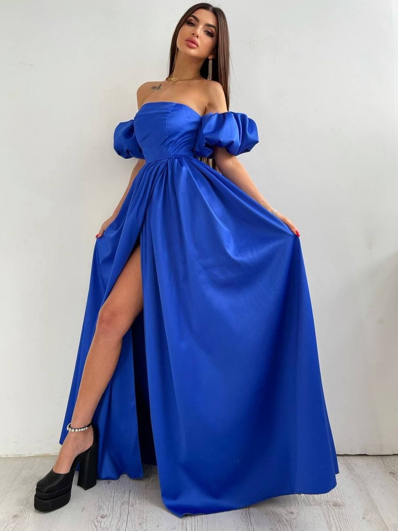 Атласное платье макси с объемными рукавами   Атласное платье макси с объемными рукавами   | PUSHKA SHOP