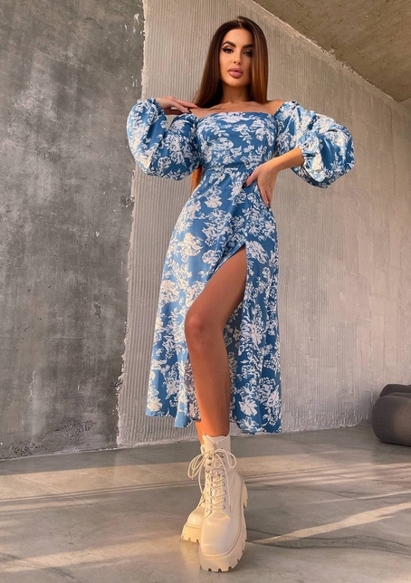 Улюблена сукня-міді зі шнурівкою на спинці та розрізом на ніжці | PUSHKA SHOP