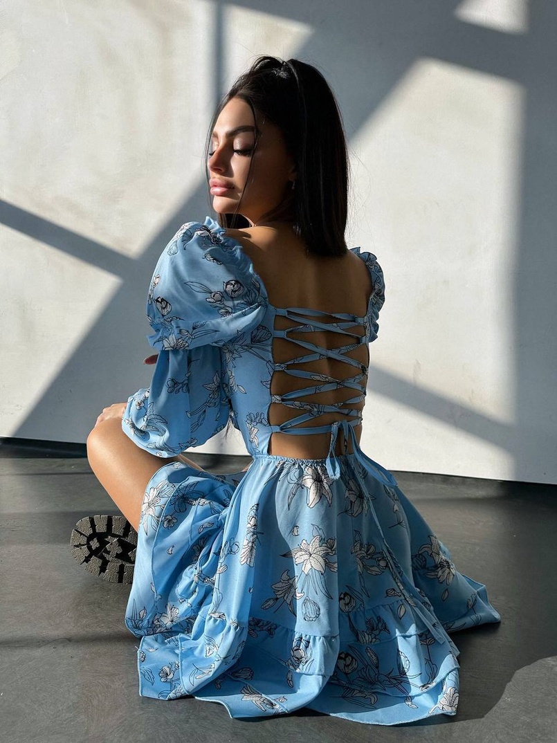 Квіткова сукня з воланами та шнуровкою по спинці Квіткова сукня з воланами та шнуровкою по спинці | PUSHKA SHOP