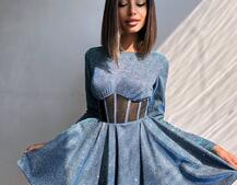 Приталена блискуча сукня з корсетною вставкою та пишною спідницею-сонцем Приталена блискуча сукня з корсетною вставкою та пишною спідницею-сонцем | PUSHKA SHOP