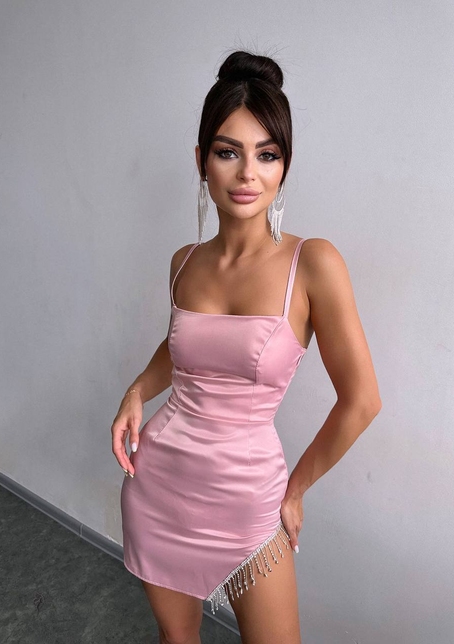 Атласна сукня декорована бахромою зі страз  | PUSHKA SHOP