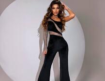 Оксамитовий комбінезон із сіткою зі стразами  | PUSHKA SHOP