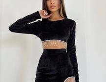 Оксамитовий комплект, декорований бахромою зі страз Оксамитовий комплект, декорований бахромою зі страз | PUSHKA SHOP