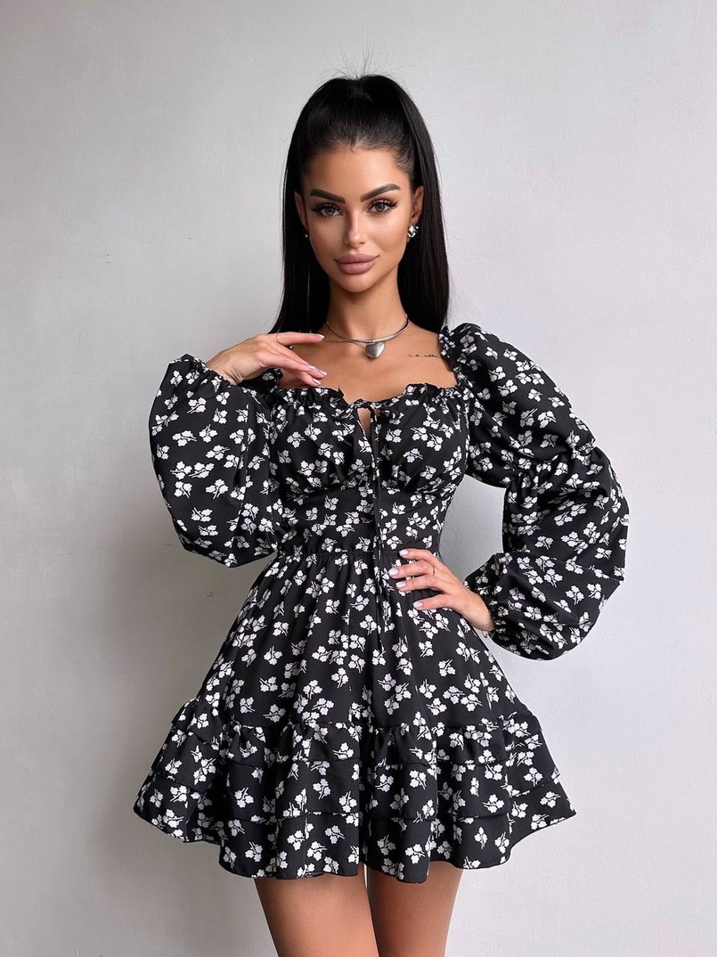 Сукня з квітковим принтом з воланами на ґудзиках  Сукня з квітковим принтом з воланами на ґудзиках  | PUSHKA SHOP