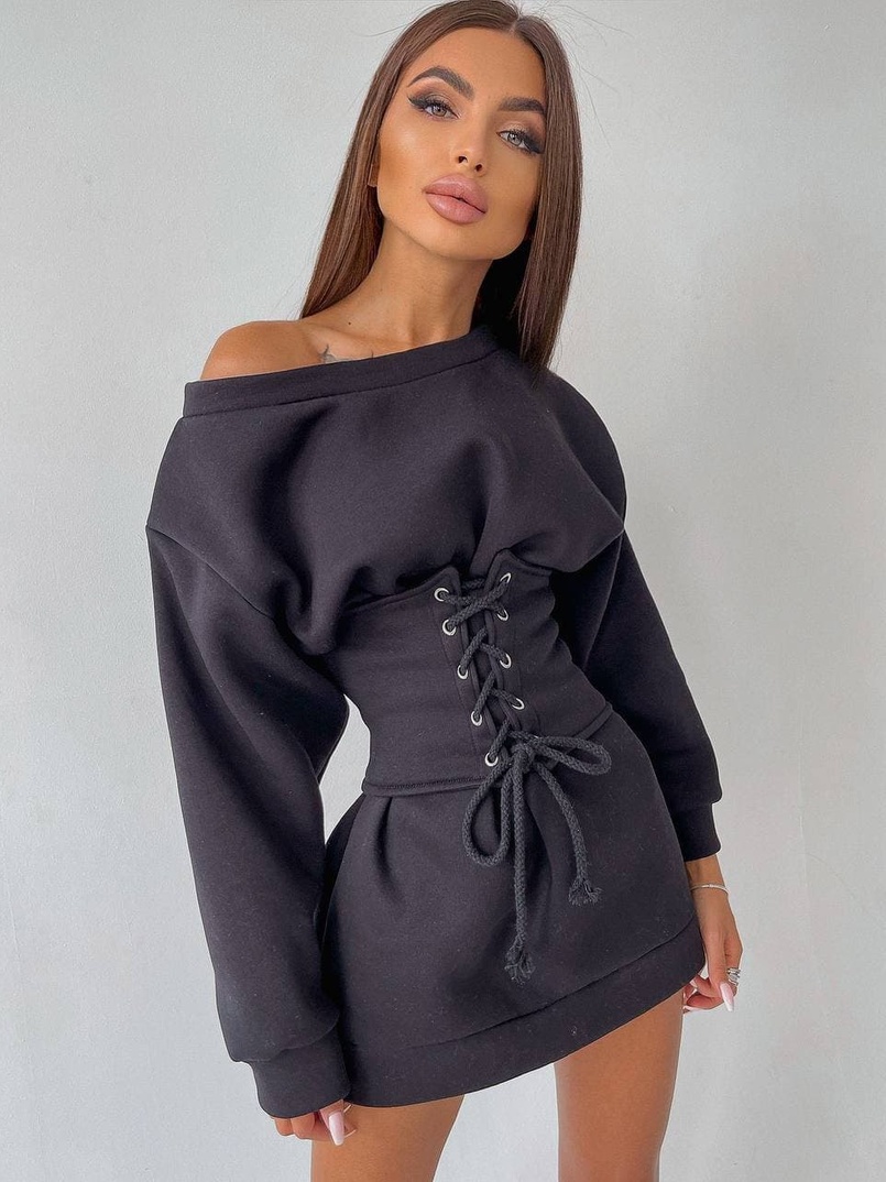 Худи на флисе + корсет на шнуровке  Худи на флисе + корсет на шнуровке  | PUSHKA SHOP