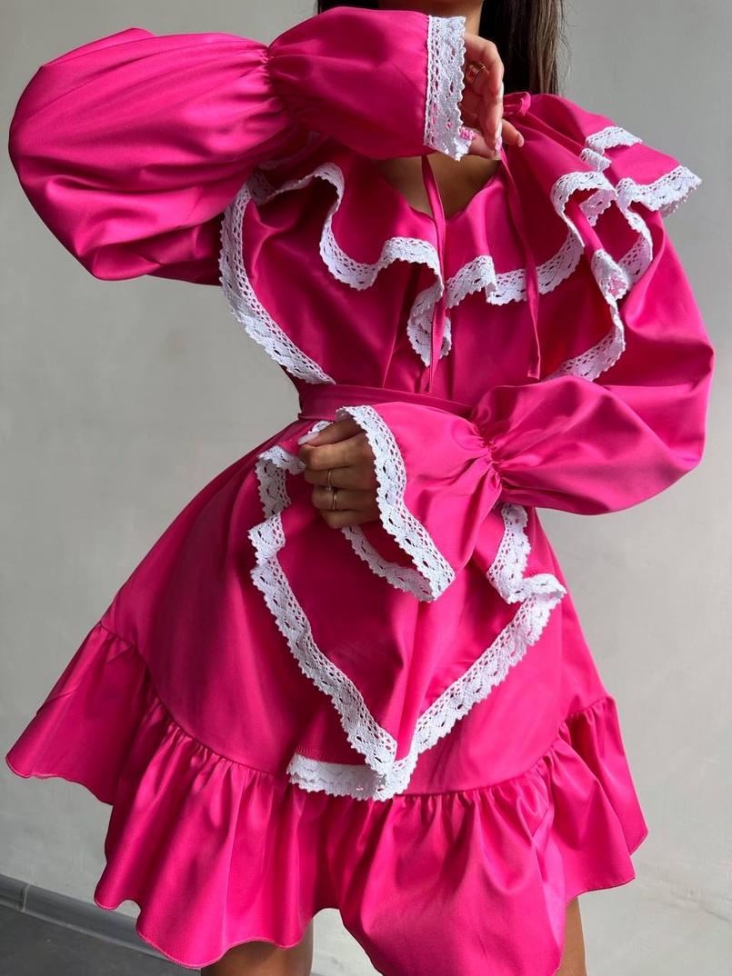 Котонова сукня декорована мереживом    Котонова сукня декорована мереживом    | PUSHKA SHOP