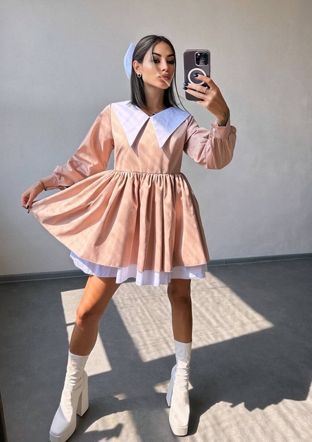 Котонова сукня з комірцем + бант  | PUSHKA SHOP