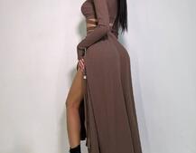 Трикотажный комплект: юбка  миди с разрезом + топ с завязками на талии  Трикотажный комплект: юбка  миди с разрезом + топ с завязками на талии  | PUSHKA SHOP