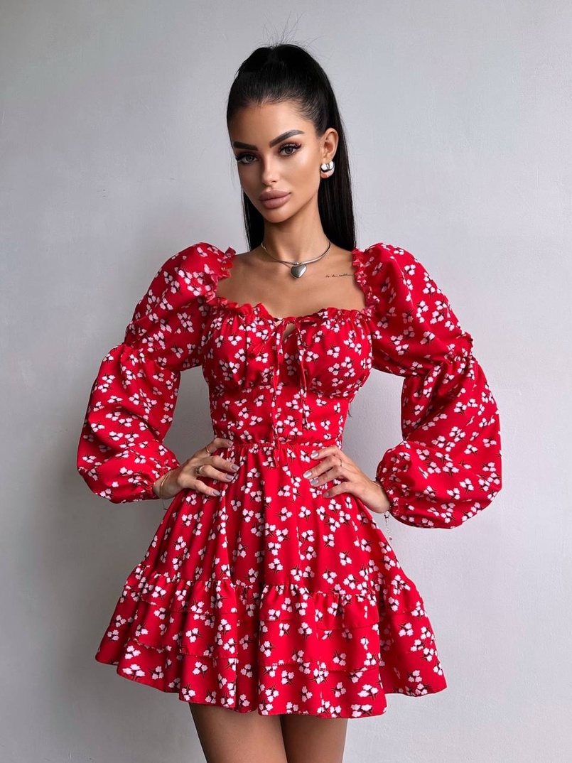 Сукня з квітковим принтом з воланами на ґудзиках  | PUSHKA SHOP