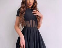 Сукня-міні  з елементами корсету  та спідницею солнцем | PUSHKA SHOP