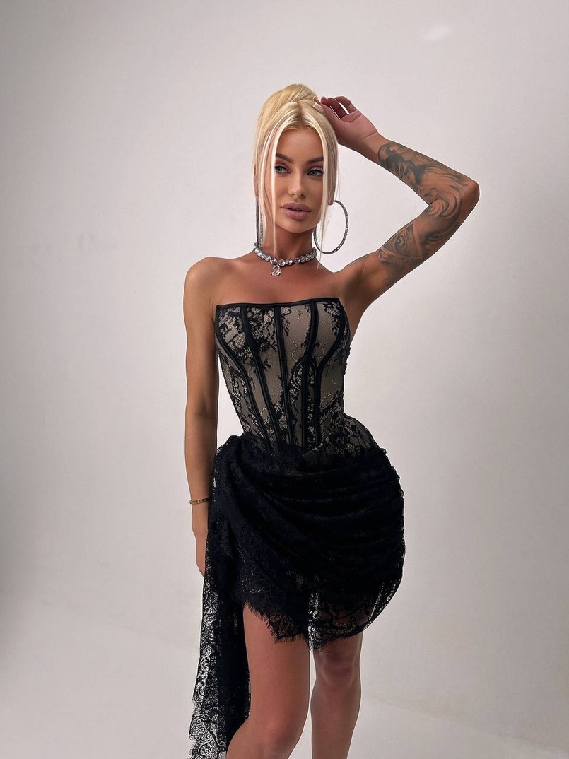 Мереживна сукня міні зі шлейфом   Мереживна сукня міні зі шлейфом   | PUSHKA SHOP